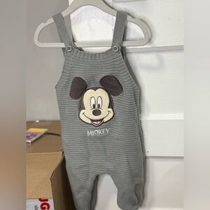 Gray Knit Overalls with Mickey Mouse Design